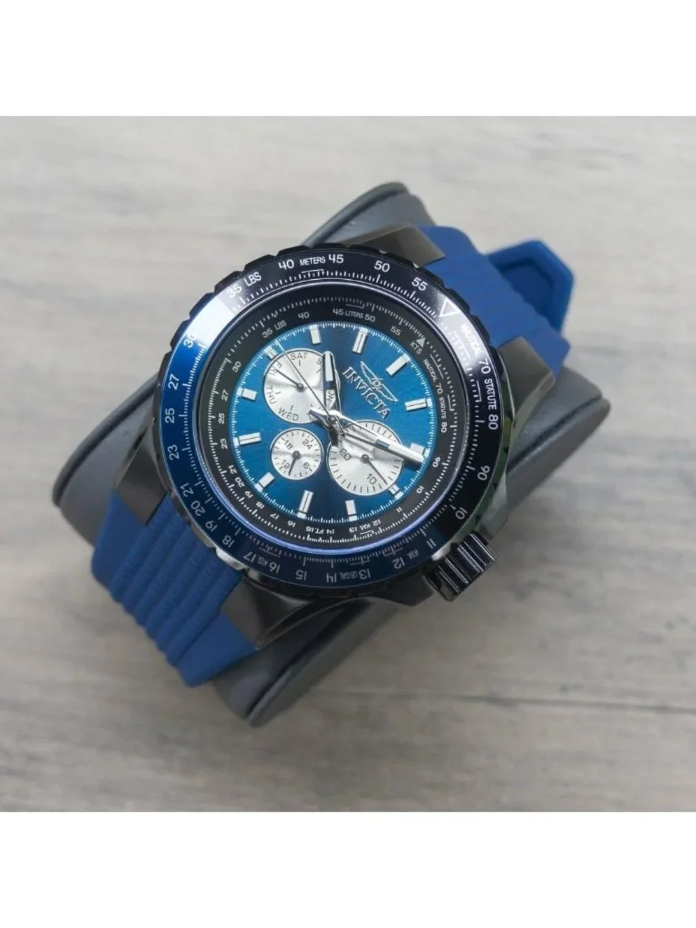 Men's Blue Rubber Band Solid Aviator Analog Quartz Swimming Luminous Round Watch
